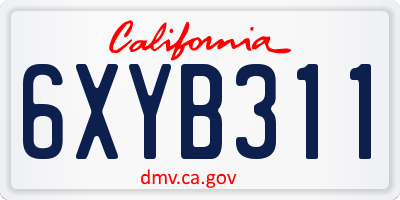 CA license plate 6XYB311