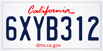 CA license plate 6XYB312