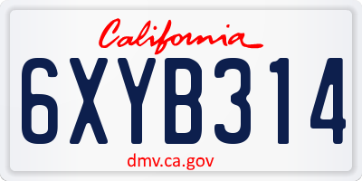 CA license plate 6XYB314