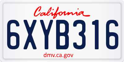 CA license plate 6XYB316