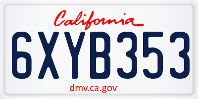 CA license plate 6XYB353