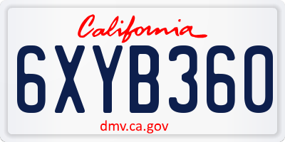 CA license plate 6XYB360