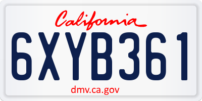 CA license plate 6XYB361