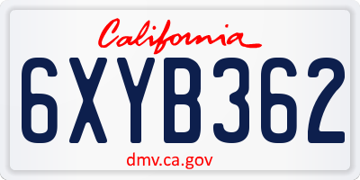 CA license plate 6XYB362