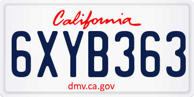 CA license plate 6XYB363