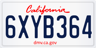 CA license plate 6XYB364