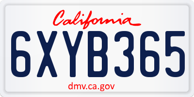 CA license plate 6XYB365