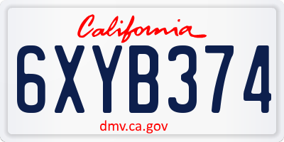 CA license plate 6XYB374