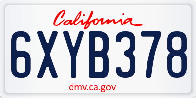 CA license plate 6XYB378