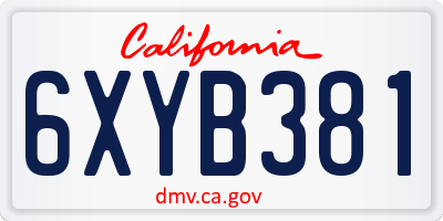 CA license plate 6XYB381