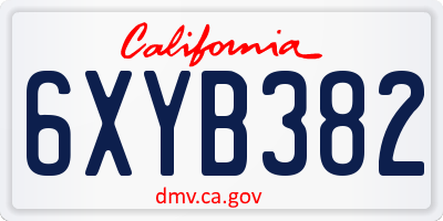 CA license plate 6XYB382