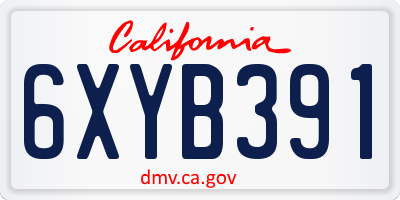 CA license plate 6XYB391