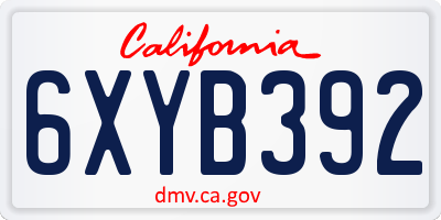 CA license plate 6XYB392