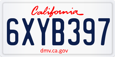 CA license plate 6XYB397