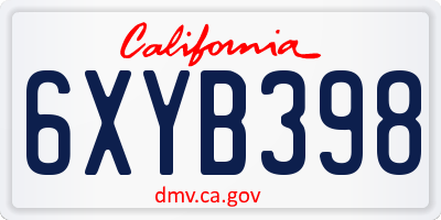 CA license plate 6XYB398