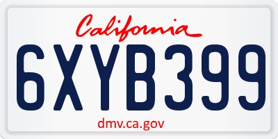 CA license plate 6XYB399