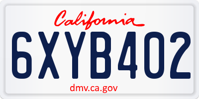 CA license plate 6XYB402