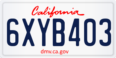 CA license plate 6XYB403