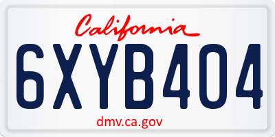 CA license plate 6XYB404