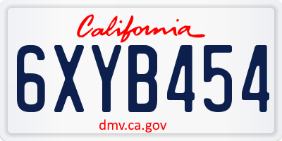 CA license plate 6XYB454