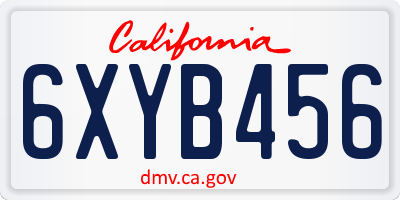 CA license plate 6XYB456