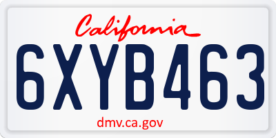 CA license plate 6XYB463