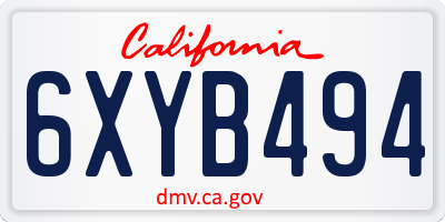 CA license plate 6XYB494