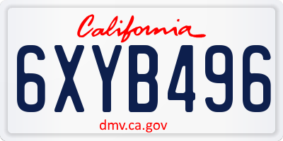 CA license plate 6XYB496