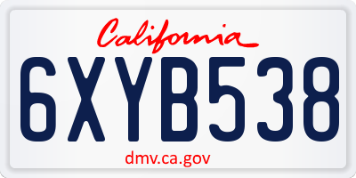 CA license plate 6XYB538
