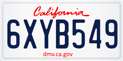 CA license plate 6XYB549
