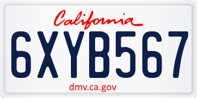 CA license plate 6XYB567