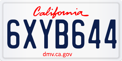 CA license plate 6XYB644