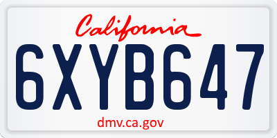 CA license plate 6XYB647
