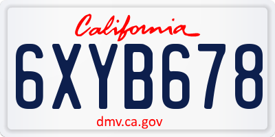CA license plate 6XYB678