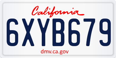 CA license plate 6XYB679