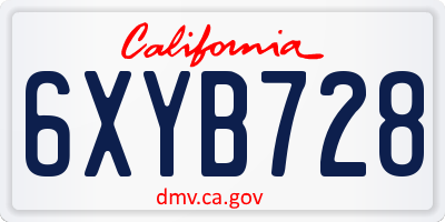 CA license plate 6XYB728