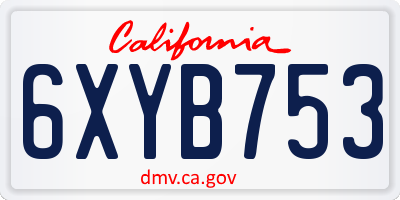 CA license plate 6XYB753