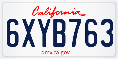 CA license plate 6XYB763