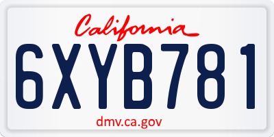 CA license plate 6XYB781