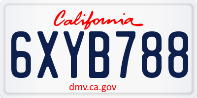 CA license plate 6XYB788