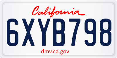 CA license plate 6XYB798