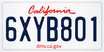 CA license plate 6XYB801