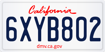 CA license plate 6XYB802