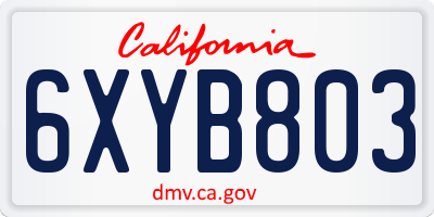 CA license plate 6XYB803