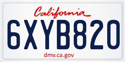 CA license plate 6XYB820