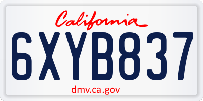 CA license plate 6XYB837