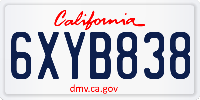 CA license plate 6XYB838