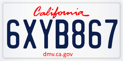 CA license plate 6XYB867