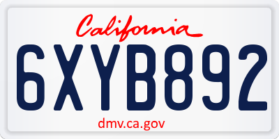 CA license plate 6XYB892