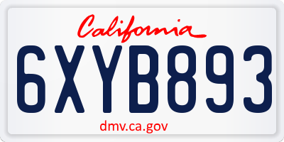 CA license plate 6XYB893